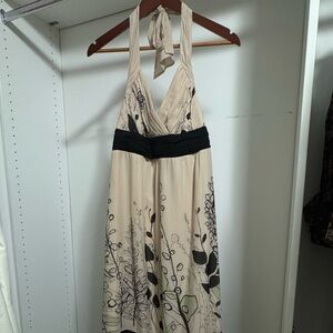 BCBGMaxAzria Cream and Black Floral Backless Dress
